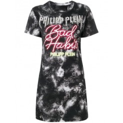 Philipp Plein "bad Habits" T-shirt Dress Women 02 Black Clothing Day Dresses Usa Official Online Shop