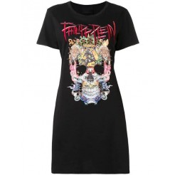 Philipp Plein Short Sleeved T-shirt Dress Women 02 Black Clothing Day Dresses Reasonable Sale Price