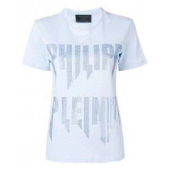 Philipp Plein Embellished Logo T-shirt Women 07 Light Blue Clothing T-shirts & Jerseys Fast Worldwide Delivery
