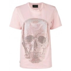 Philipp Plein Crystal Embellished Skull T-shirt Women 03 Rose / Pink Clothing T-shirts & Jerseys