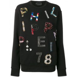 Philipp Plein Beaded Logo Sweatshirt Women 02 Black Clothing Sweatshirts Top Designer Collections