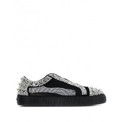 Philipp Plein Crystal Low-top Sneakers Women 0201 Black / White Shoes Trainers Hot Sale Online