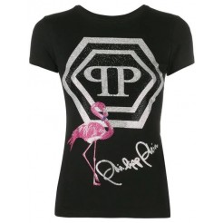 Philipp Plein Flamingo Print T-shirt Women 02 Black Clothing T-shirts & Jerseys Clearance Sale