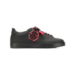 Philipp Plein Logo Plaque Sneakers Men 0213 Black / Red Shoes Low-tops Retailer