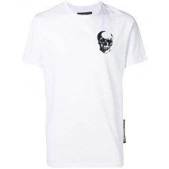 Philipp Plein Platinum Cut Flocked Skull T-shirt Men 0102 White Black Clothing T-shirts