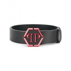 Philipp Plein Logo Buckle Belt Men 0213 Black/red Accessories Belts Uk Store