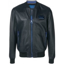 Philipp Plein Bomber Jacket Men 0208 Black/blue Clothing Leather Jackets Official Authorized Store