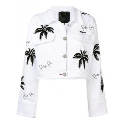 Philipp Plein Palm Tree Denim Jacket Women 01 White Clothing Jackets Store