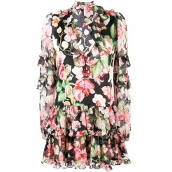 Philipp Plein Floral Print Ruffle Dress Women 02 Black Clothing Day Dresses Top Brands