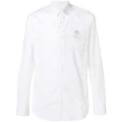 Philipp Plein Rhinestone Skull Shirt Men 01 White Clothing Shirts Hot Sale