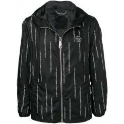 Philipp Plein All Over Logo Rainjacket Men 0201 Black Clothing Sport Jackets & Wind Breakers Enjoy Great Discount