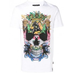 Philipp Plein Studded Abstract Skull T-shirt Men 01 White Clothing T-shirts
