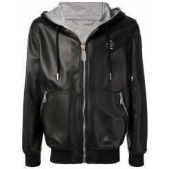 Philipp Plein Leather Hooded Jacket Men 0202 Black Clothing Jackets Various Design