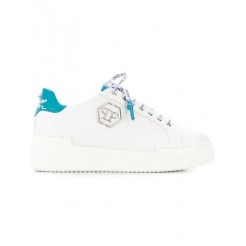 Philipp Plein Original Low-top Sneakers Women 0107 White / Light Blue Shoes Trainers Newest Collection
