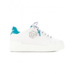 Philipp Plein Original Low-top Sneakers Women 0107 White / Light Blue Shoes Trainers Newest Collection