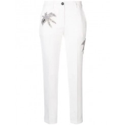 Philipp Plein Embellished Patch Trousers Women 01 White Clothing Slim-fit Outlet Online