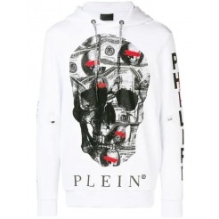 Philipp Plein Dollar Skull Print Hoodie Men 01 Bianco Clothing Hoodies Clearance Prices