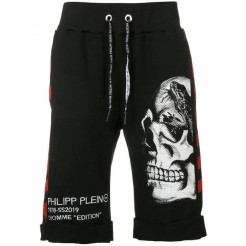 Philipp Plein Skull Print Track Shorts Men 0213 Black / Red Clothing & Running New Arrival