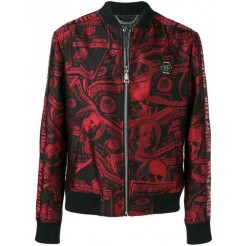 Philipp Plein Dollar Print Bomber Jacket Men 0213 Black / Red Clothing Jackets Reliable Reputation