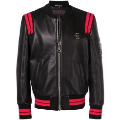 Philipp Plein Statement Jacket Men 0213 Black / Red Clothing Leather Jackets Worldwide Shipping