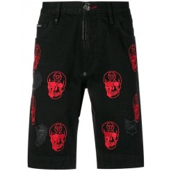 Philipp Plein Skull Motif Bermudas Men 02sk Sound Killa Clothing Denim Shorts 100% Top Quality