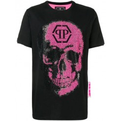 Philipp Plein Skull T-shirt Men 0233 Black+fuchsia Clothing T-shirts Free Delivery