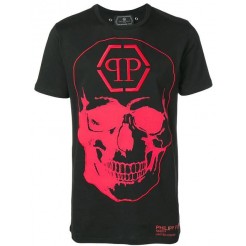 Philipp Plein Logo Skull Print T-shirt Men 0213 Black / Red Clothing T-shirts Premier Fashion Designer