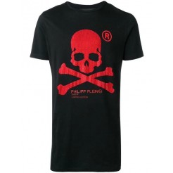 Philipp Plein Skull Print T-shirt Men 0213 Black / Red Clothing T-shirts Reliable Quality