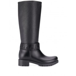 Philipp Plein Logo Strap Knee-high Boots Women 02 Black Shoes Usa Discount Online Sale