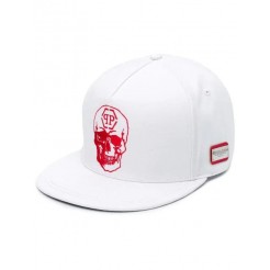 Philipp Plein Skull Logo Baseball Cap Men 0113 White / Red Accessories Hats Official Uk Stockists