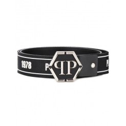 Philipp Plein Statement Logo Belt Men 0201 Black / White Accessories Belts Timeless