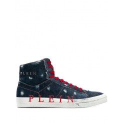 Philipp Plein Original Hi-top Denim Sneakers Men 08 Middle Blue Shoes Hi-tops