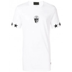 Philipp Plein Skull Embroidered T-shirt Men 01 White Clothing T-shirts Uk Cheap Sale