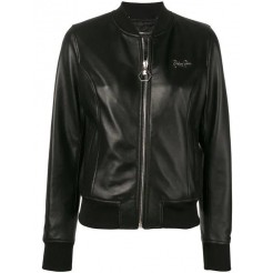 Philipp Plein Zip Front Jacket Women 02 - Black Clothing Leather Jackets Luxuriant In Design