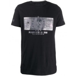 Philipp Plein Dollar T-shirt Men 0270 Black Silver Clothing T-shirts Worldwide Shipping