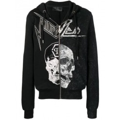 Philipp Plein Skull Print Zipped Hoodie Men Black Clothing Hoodies New Arrival