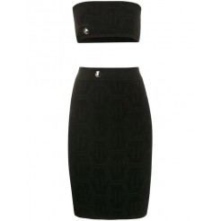 Philipp Plein Logo Bandeau Suit Women 02 Black Clothing Skirt Suits Save Off