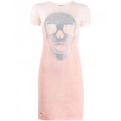 Philipp Plein Skull Print T-shirt Dress Women 03 Rose Pink Clothing Day Dresses Premium Selection