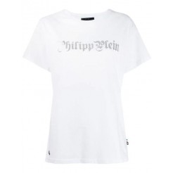 Philipp Plein Logo T-shirt Women 0170 White Silver Clothing T-shirts & Jerseys Cheapest
