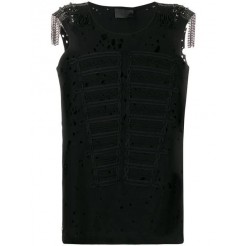 Philipp Plein Embellished Shoulder Vest Women Black Clothing Vests & Tank Tops Excellent Quality