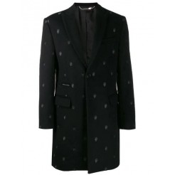 Philipp Plein Skull Embroidered Coat Men 02 Black Clothing Single-breasted Coats Outlet Seller