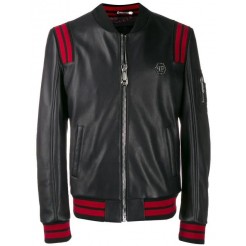 Philipp Plein Zipped Biker Jacket Men 02 Black Clothing Leather Jackets Low Price Guarantee