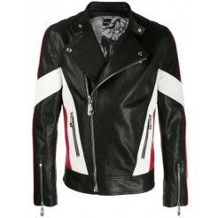 Philipp Plein Skull Print Biker Jacket Men 02 Black Clothing Leather Jackets Official Uk Stockists