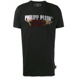 Philipp Plein Flame Crystal-embellished T-shirt Men 02 Black Clothing T-shirts