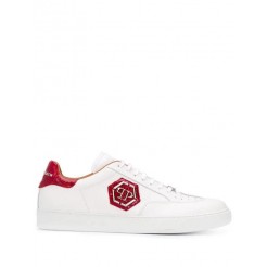 Philipp Plein Logo Low-top Sneakers Men 0113 White / Red Shoes Low-tops Enjoy Great Discount
