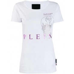 Philipp Plein Crystal Embellished T-shirt Women 0170 White/ Silver Clothing T-shirts & Jerseys Cheap Sale