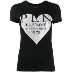 Philipp Plein Studded Heart T-shirt Women 02 Black Clothing T-shirts & Jerseys Best Value