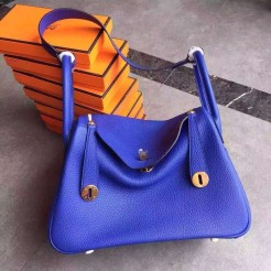 Hermes Lindy 30cm Handbag Electric Blue Gold