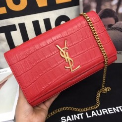 YSL Croco Classic 24cm Chain Bag Red Gold