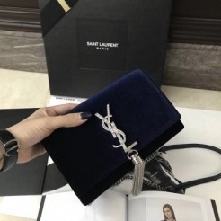 YSL Velvet Chain Bag 19cm Blue